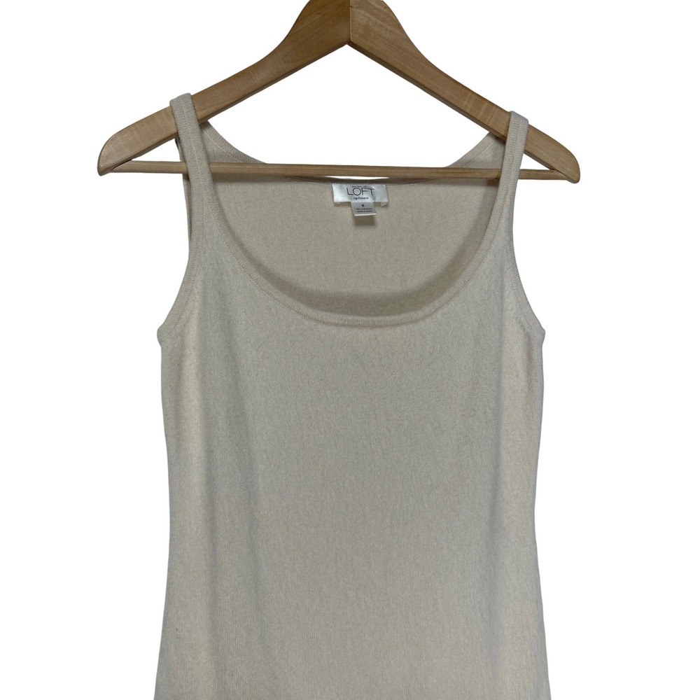 Ann Taylor Loft 100% Cashmere Tank Top Beige Scoop Neck Sleeveless Sz Small EUC